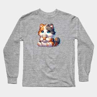 Calico Cat Drinking Coffee Long Sleeve T-Shirt